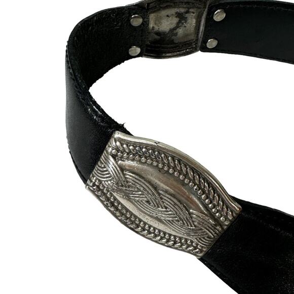 Vintage Fossil Black Leather Concho Style Belt Medium Western Rodeo Cowgirl - Picture 5 of 8